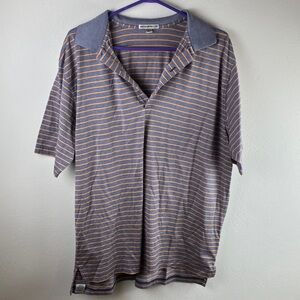 Peter Millar Men's Size XL Polo Shirt Orange Navy Stripe 100% Cotton